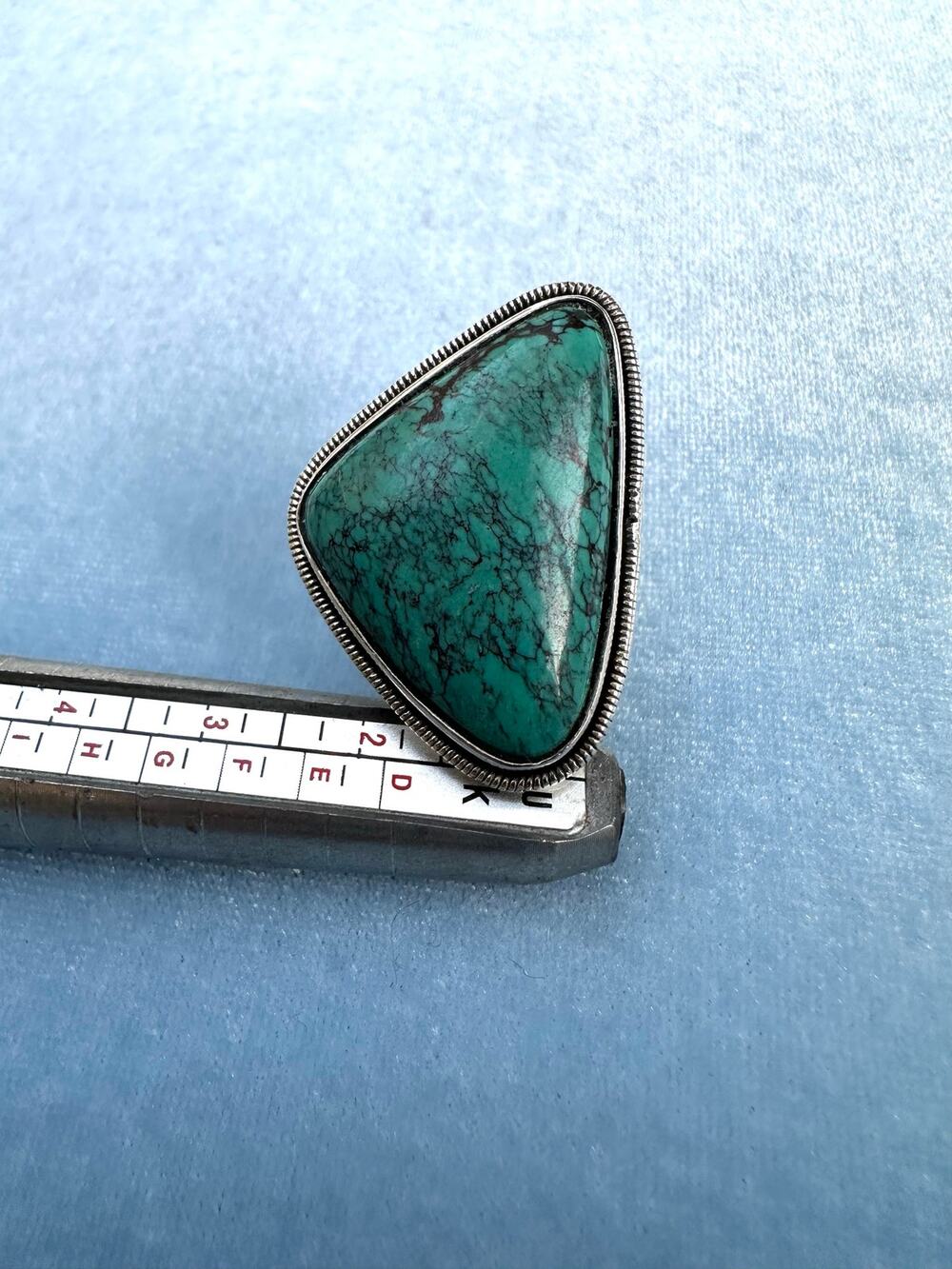 Vintage Sterling Silver Large Triangle Green Spiderweb Turquoise Ring 7.5